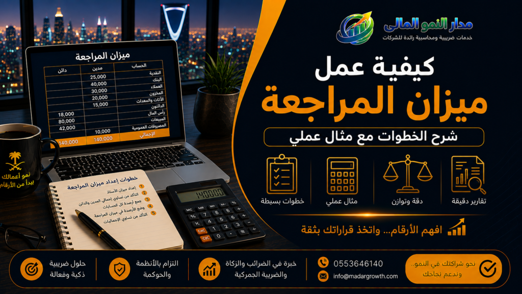 كيفية عمل ميزان المراجعة | شرح الخطوات مع مثال عملي